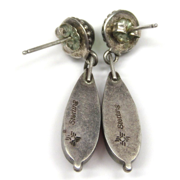 Sunwest Silver Co Sterling Navajo Amber Teardrop Earrings w/ Peridot Cabochon - Picture 4 of 4